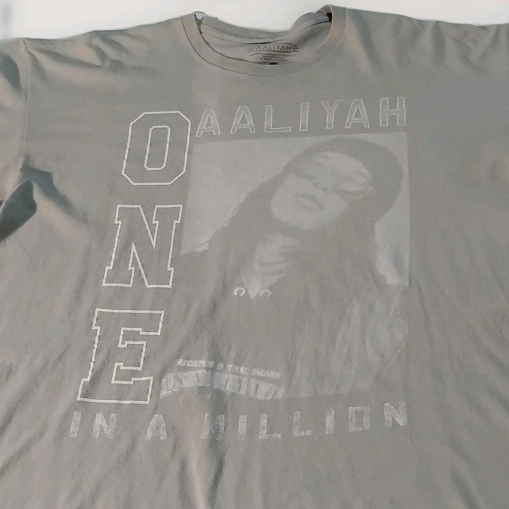 Goodie Two Sleeves Aaliyah One In A Million Graphic T-Shirt 2XL Gray Cotton